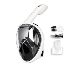 Carregar imagem no visualizador da galeria, Máscara de Mergulho Profissional Full Face com Snorkel Seco, Visão 180°, Antifog e Suporte para Câmera
