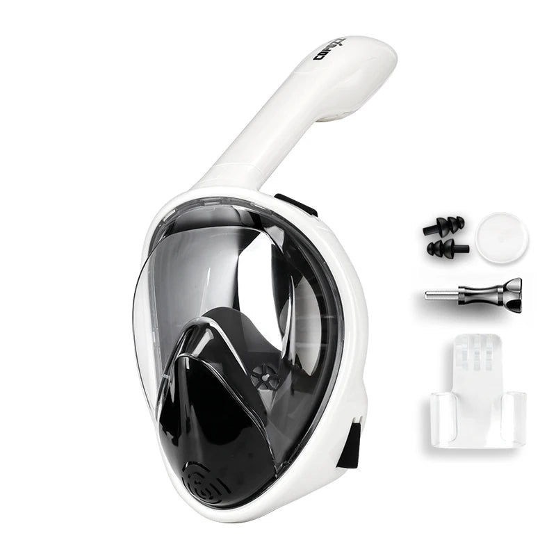Máscara de Mergulho Profissional Full Face com Snorkel Seco, Visão 180°, Antifog e Suporte para Câmera
