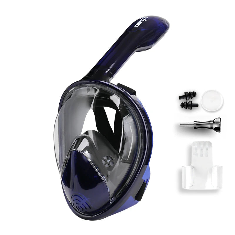 Máscara de Mergulho Profissional Full Face com Snorkel Seco, Visão 180°, Antifog e Suporte para Câmera
